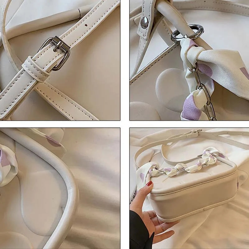 Shoulder Bags Women Candy Colors Sweet Heart Scarves Top-handle Cross-body Chain