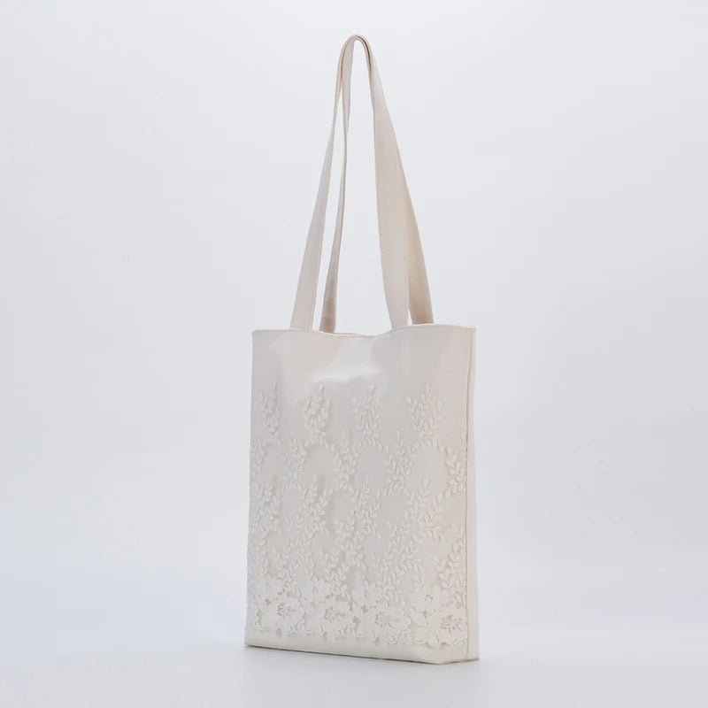 Shoulder Bag Women Canvas Lace Embroidery Student Book Sweet Casual