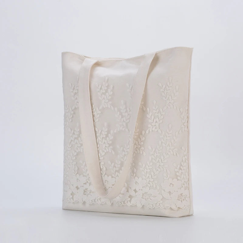 Shoulder Bag Women Canvas Lace Embroidery Student Book Sweet Casual