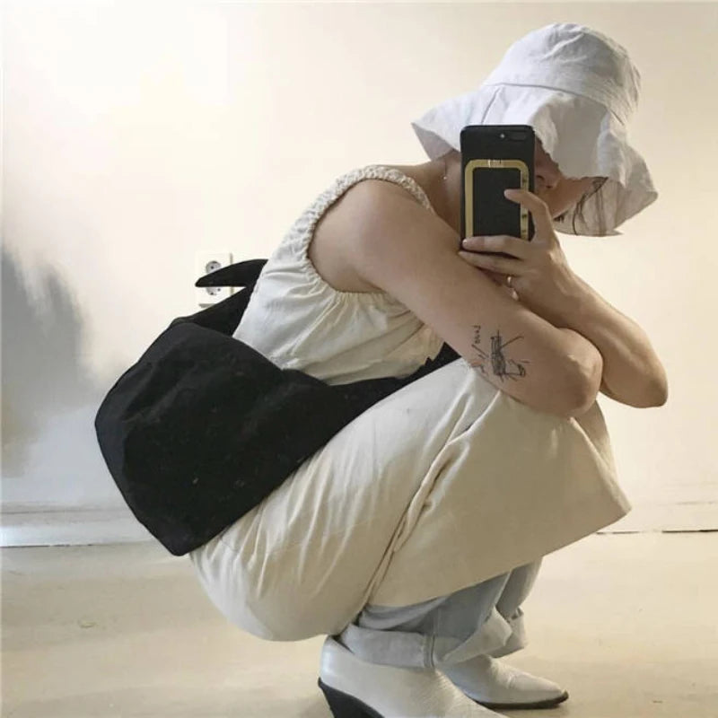 Canvas Hobos Tie Cross-body Shoulder Bag Women Large Capacity Underarm Bag
