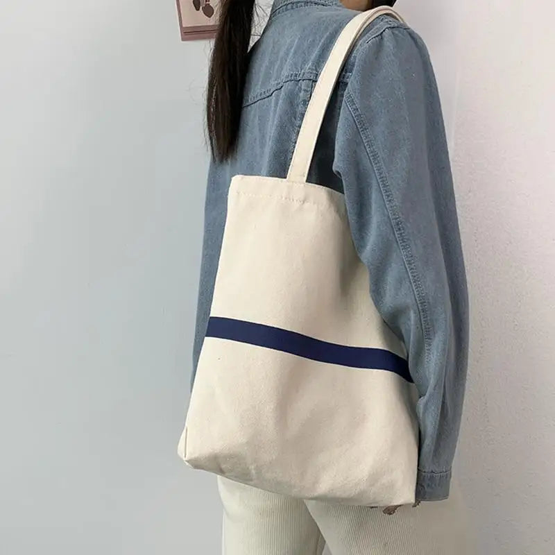 Canvas Striped Shoulder Bag Women Large Capacity Handbag