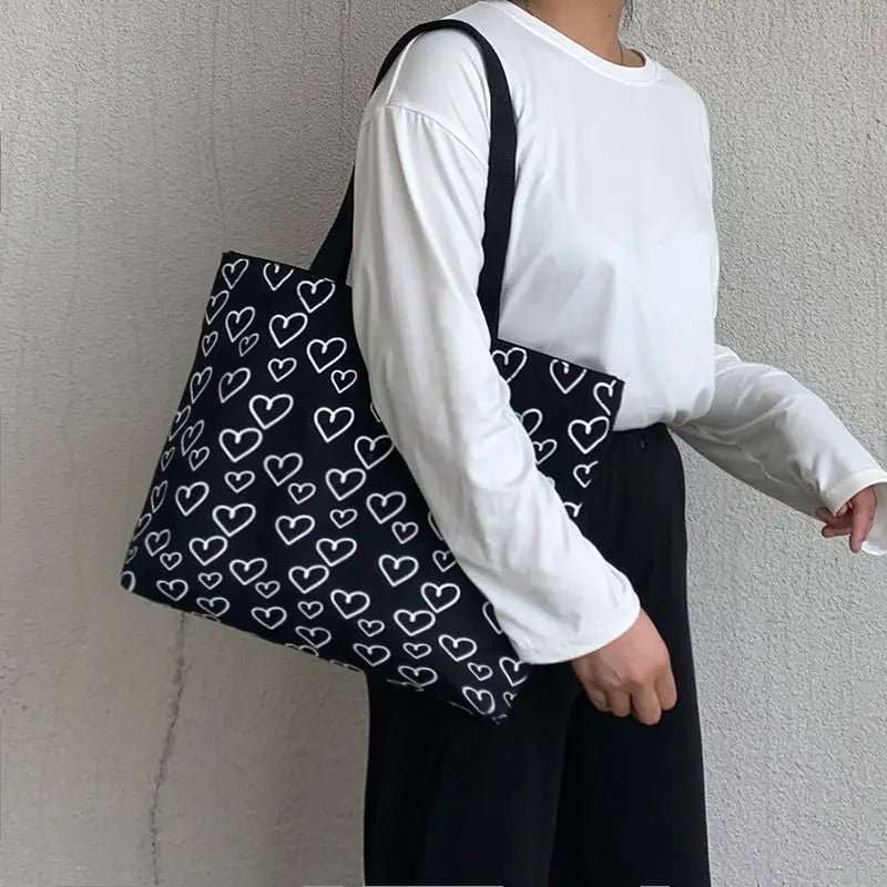Canvas Shoulder Bag Women Large Capacity Printed All-match Zipper Style
