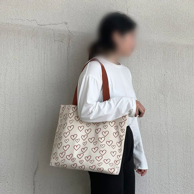 Canvas Shoulder Bag Women Large Capacity Printed All-match Zipper Style