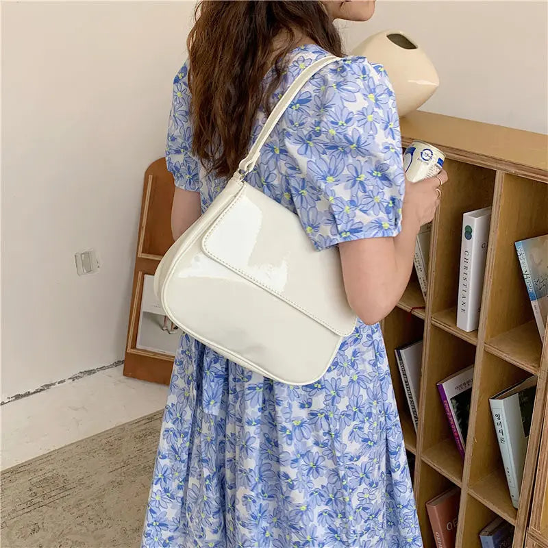 Bright PU Leather Shoulder Bag Women Casual All-match High Streetwear