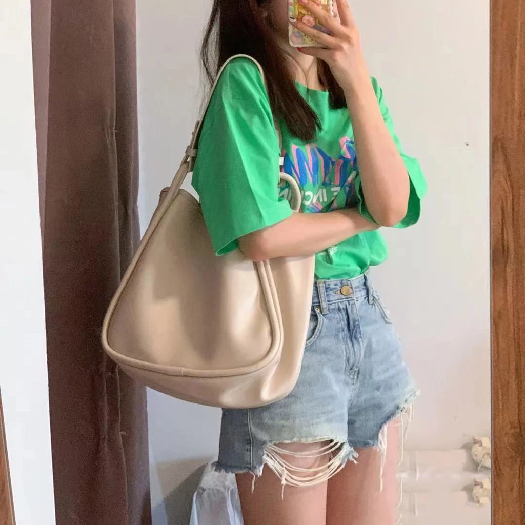 Women Shoulder Bag Large Capacity Tote Office Lady Handbag Solid Underarm Bag