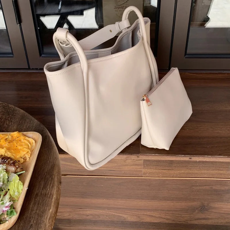 Women Shoulder Bag Large Capacity Tote Office Lady Handbag Solid Underarm Bag
