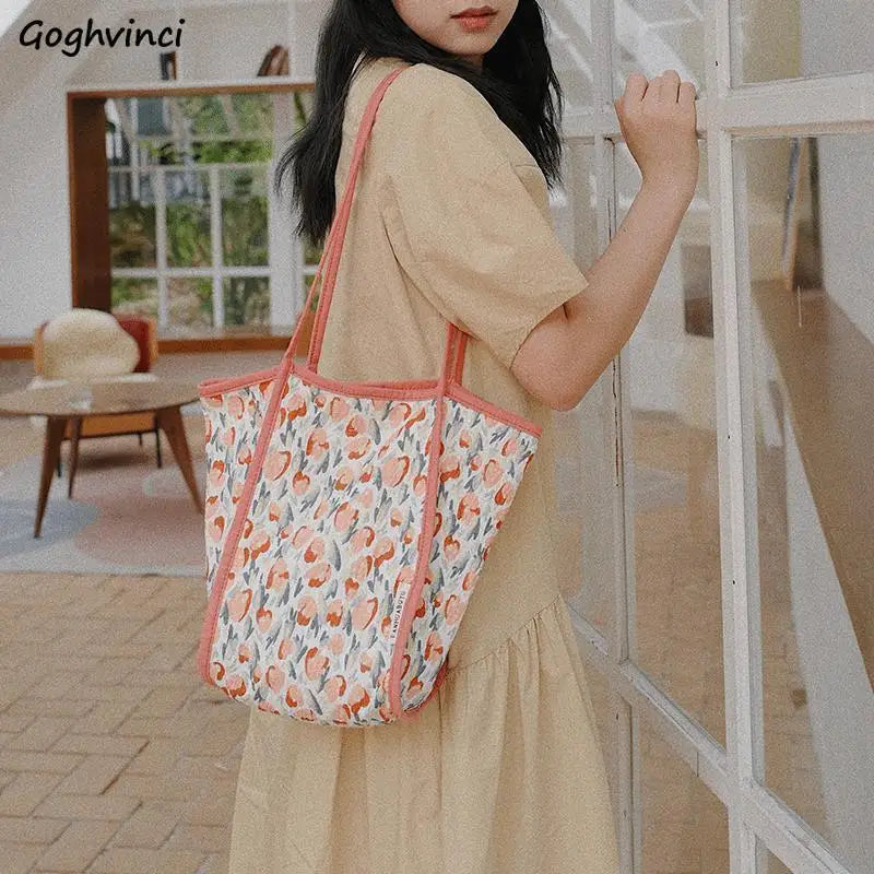 Floral Printed Large Capacity Shoulder Bag for Women