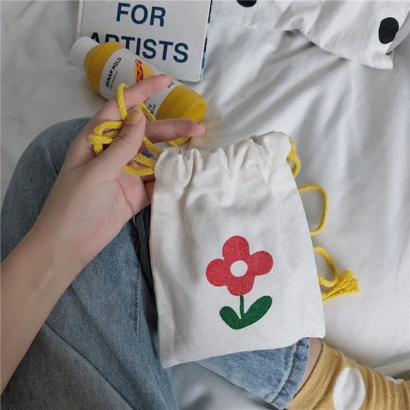 Flower Printed Canvas Shoulder Bag Mini Crossbody Purse