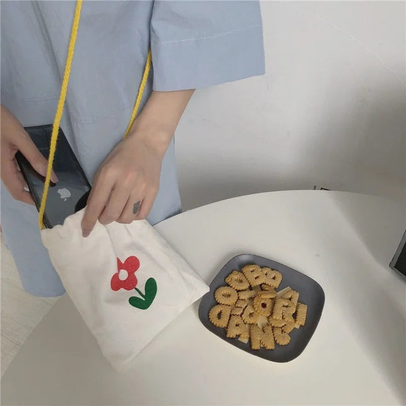 Flower Printed Canvas Shoulder Bag Mini Crossbody Purse