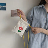 Flower Printed Canvas Shoulder Bag Mini Crossbody Purse