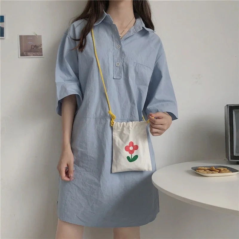 Flower Printed Canvas Shoulder Bag Mini Crossbody Purse