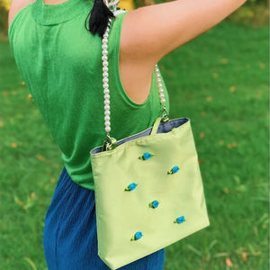Green Vintage Handbags Floral Printed Zipper Totes Spring Ins