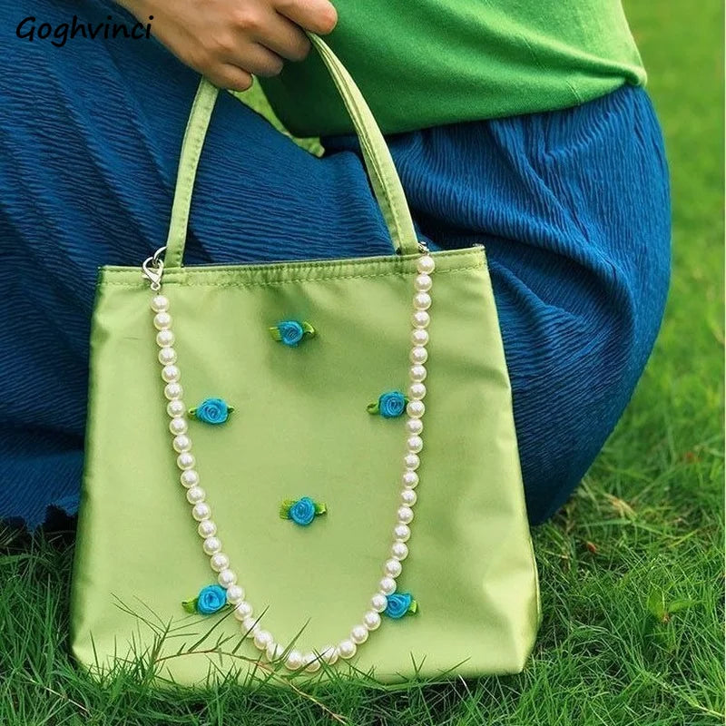 Green Vintage Handbags Floral Printed Zipper Totes Spring Ins
