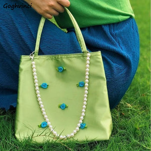 Green Vintage Handbags Floral Printed Zipper Totes Spring Ins