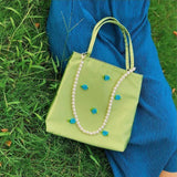 Green Vintage Handbags Floral Printed Zipper Totes Spring Ins