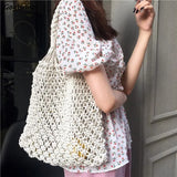 Women Hollow Out Woven Handbags Big Capacity Retro Style