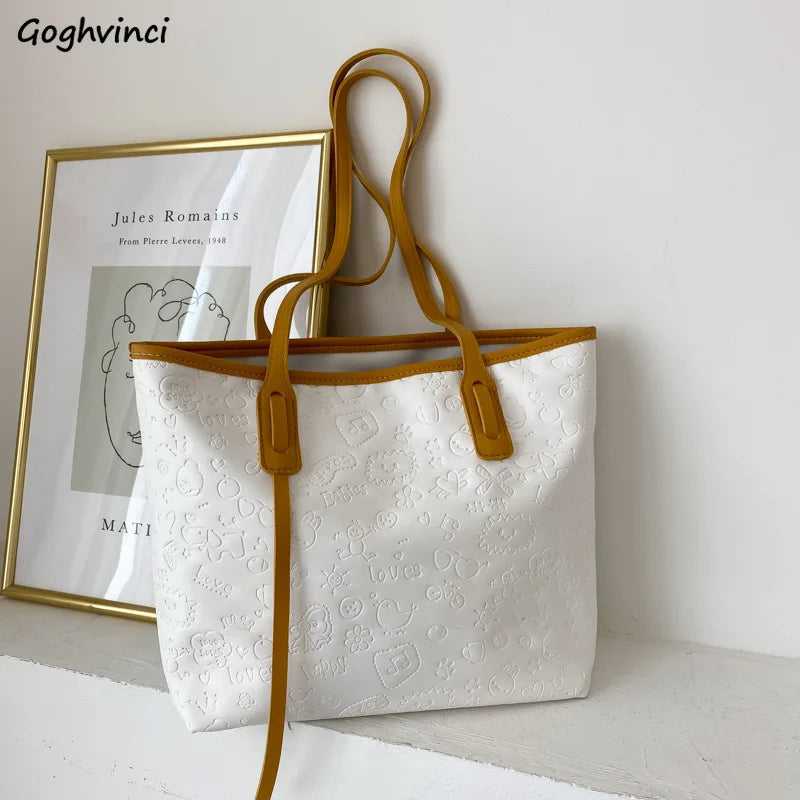 Shoulder Bags Women Large Capacity Casual Totes Cartoon Pattern Soft Handbags