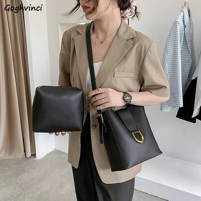 Large Capacity Shoulder Bag Women Cross-body Bucket Composite Handbag