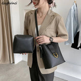 Large Capacity Shoulder Bag Women Cross-body Bucket Composite Handbag