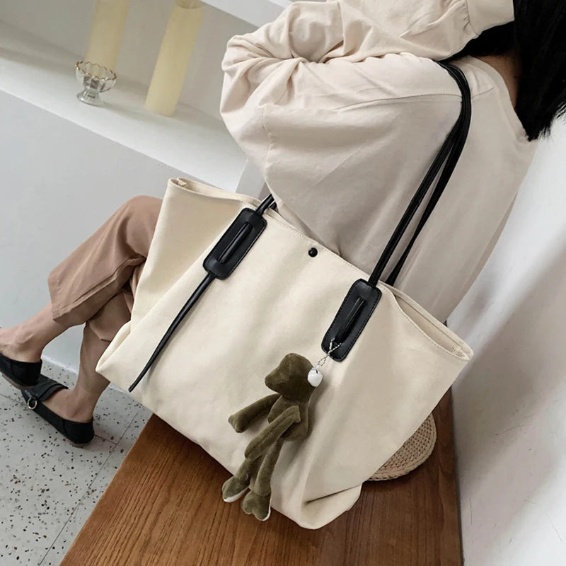 Canvas Shoulder Bag Large Capacity Casual Tote Handbag