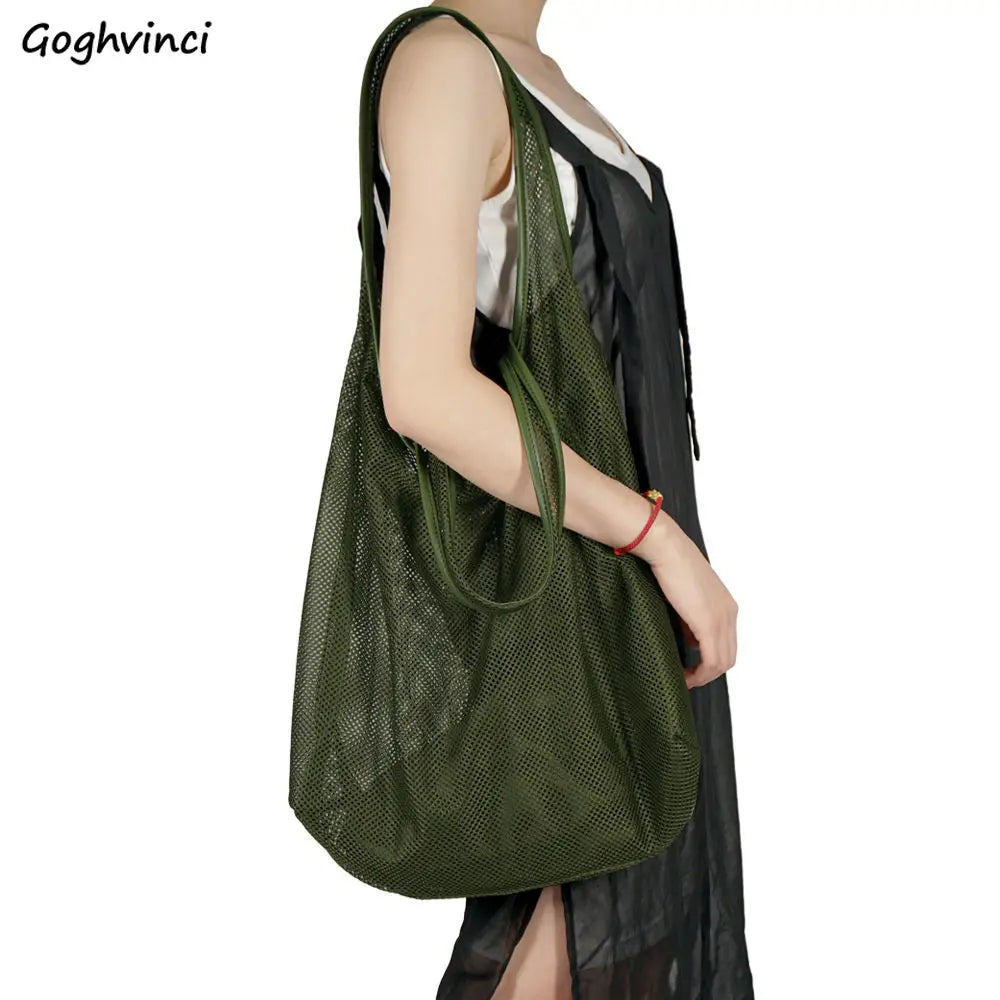 Large Capacity Mesh Shoulder Bag Women Portable Organizer Tote