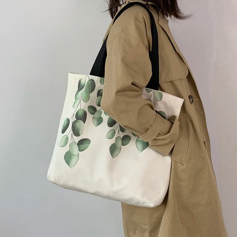 Women Shoulder Bag Leaves Print Harajuku Big Totes
