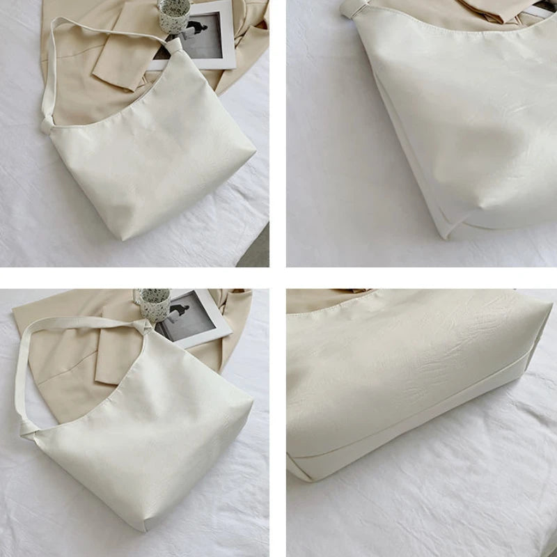 Large Capacity Single Strap Tote Soft PU Leather Shoulder Bag