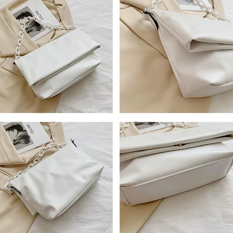 Women Large Capacity PU Leather Shoulder Bag Chain Tote All-match Ulzzang Candy