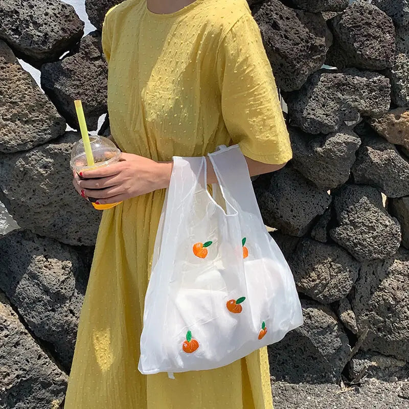 Organza Transparent Fruit Embroidery Shoulder Bag Women
