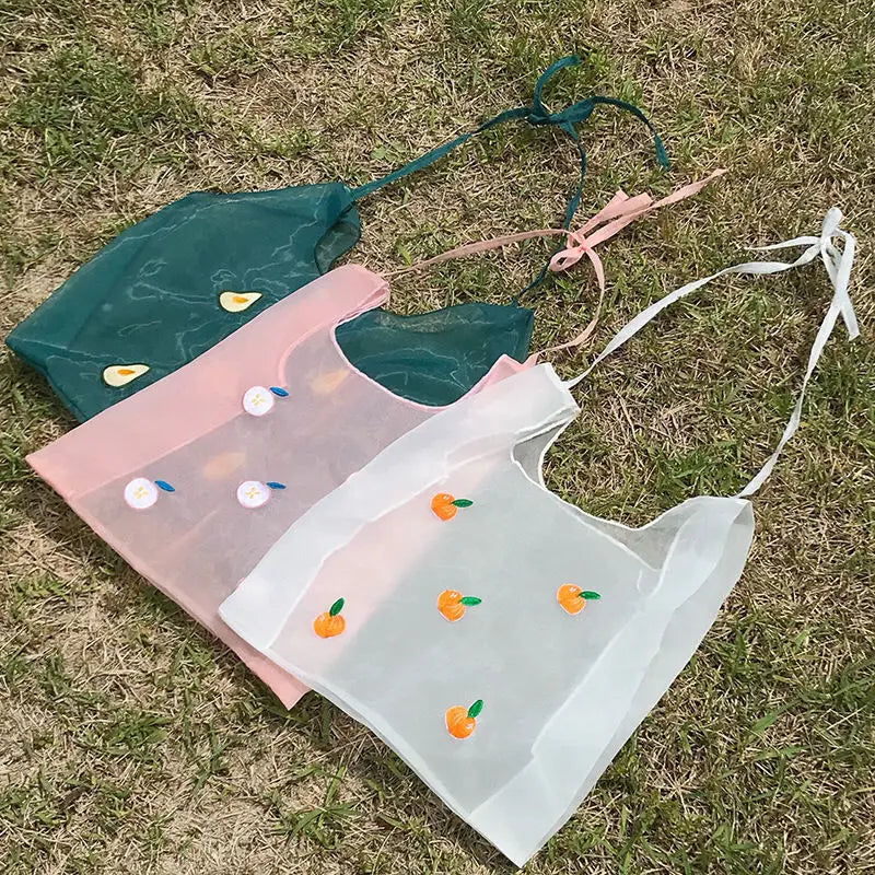 Organza Transparent Fruit Embroidery Shoulder Bag Women