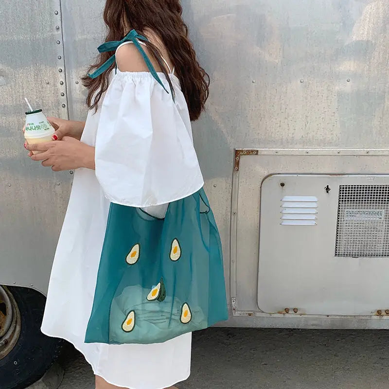 Organza Transparent Fruit Embroidery Shoulder Bag Women