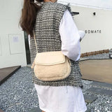 Shoulder Bags Women PU Patchwork Lambswool Cross-body Winter Plush Handbag