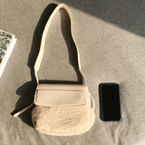 Shoulder Bags Women PU Patchwork Lambswool Cross-body Winter Plush Handbag