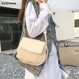 Shoulder Bags Women PU Patchwork Lambswool Cross-body Winter Plush Handbag