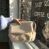 Shoulder Bags Women PU Patchwork Lambswool Cross-body Winter Plush Handbag