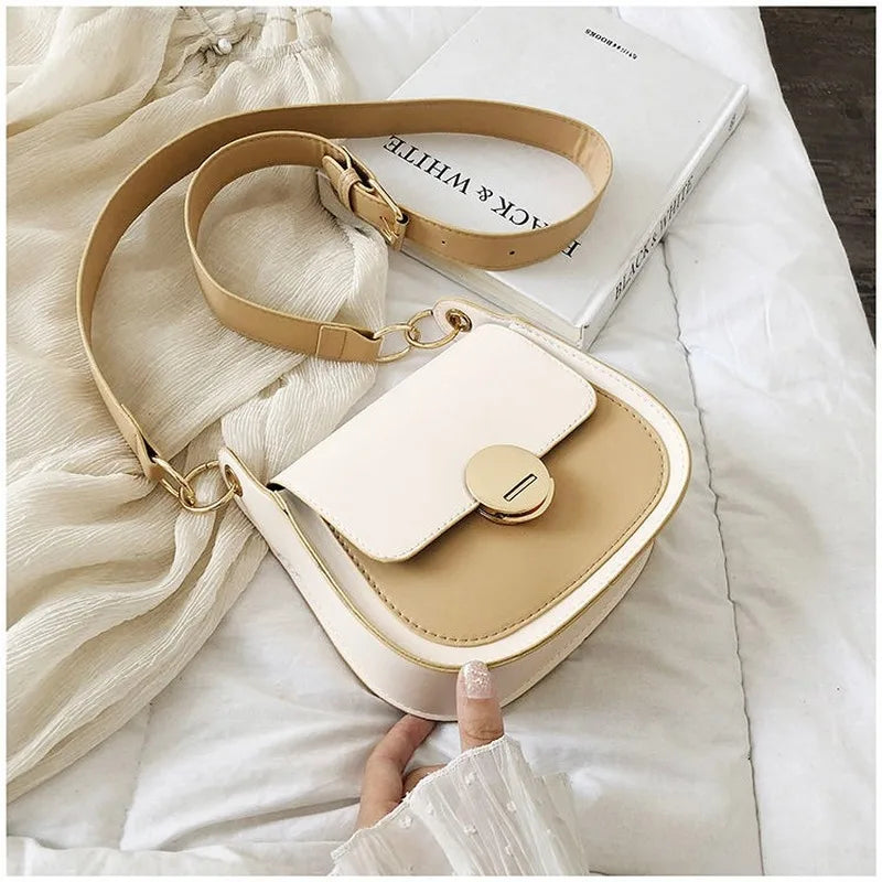 Shoulder Bags Women Panelled Cross Body Handbag PU Leather Students Shopping Bag