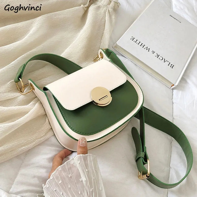 Shoulder Bags Women Panelled Cross Body Handbag PU Leather Students Shopping Bag