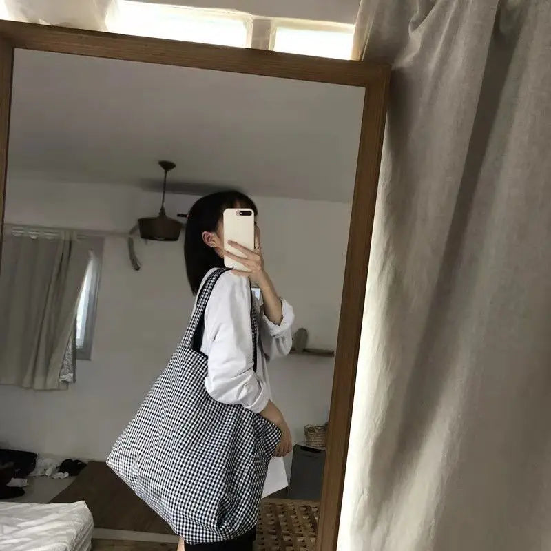 Shoulder Bags Women Plaid Casual Totes Large Capacity