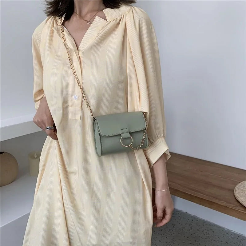 Shoulder Bags Women Solid Chain PU Mini Bag All-match Summer French Crossbody Fe