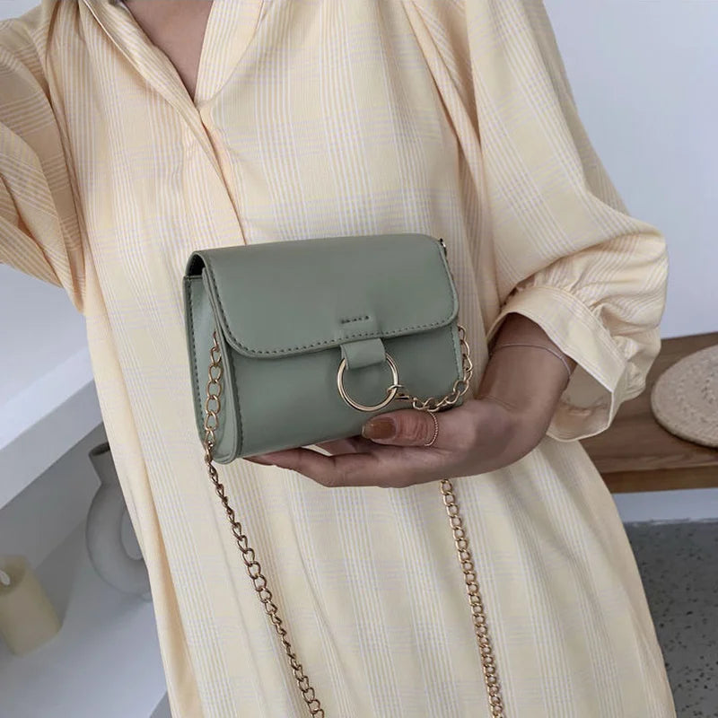 Shoulder Bags Women Solid Chain PU Mini Bag All-match Summer French Crossbody Fe
