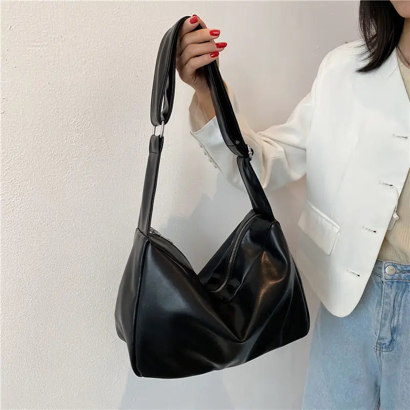 Shoulder Bag Women Solid Style PU Leather Soft Cross Body Office Lady Travel