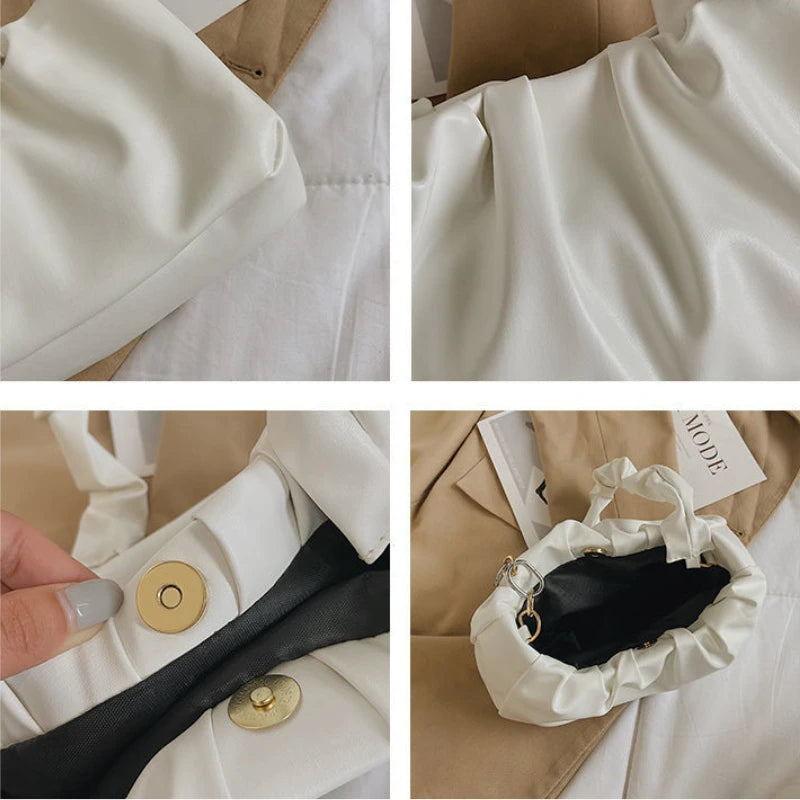 Solid PU Shoulder Bag for Women Chain Tote Small S