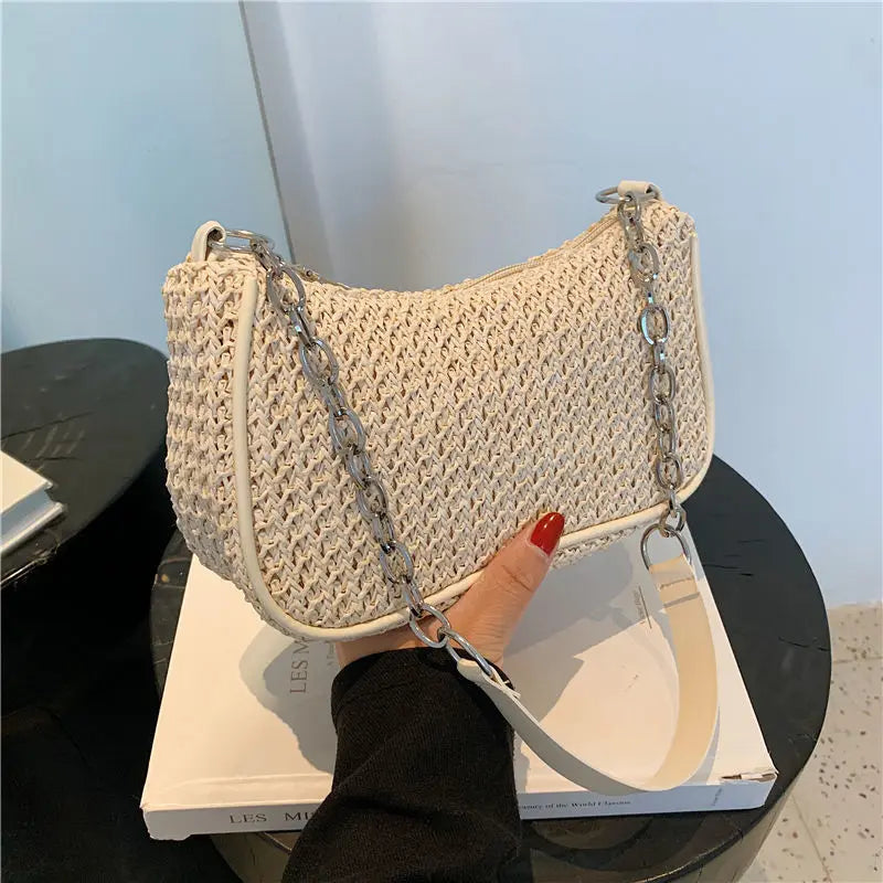 Women Straw Shoulder Bag Summer Beach Travel Handbag