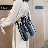 Women's Striped Canvas Shoulder Bag Fashionable Casual Totes