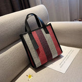 Women's Striped Canvas Shoulder Bag Fashionable Casual Totes