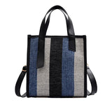 Women's Striped Canvas Shoulder Bag Fashionable Casual Totes