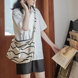 Shoulder Bags Women Striped Zipper Large Capacity Canvas Crossbody Bag