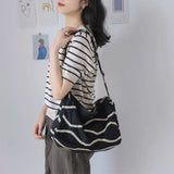 Shoulder Bags Women Striped Zipper Large Capacity Canvas Crossbody Bag