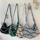 Shoulder Bags Women Striped Zipper Large Capacity Canvas Crossbody Bag