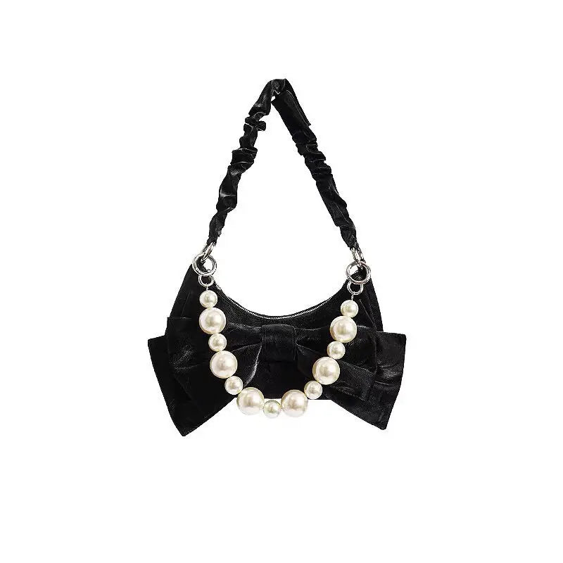 Shoulder Bag Women Sweet Bowknot Chains Crossbody Zipper PU Leather Handbag